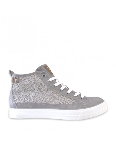 Sneaker alta con ricamo tortora