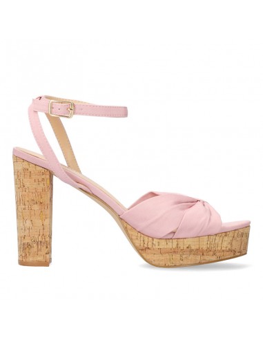 Sandalo rosa con tacco in sughero