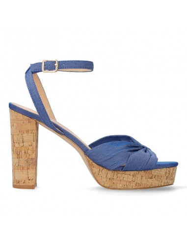Sandalo blu jeans con tacco in sughero