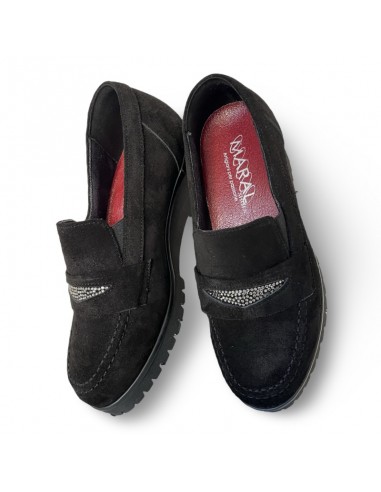 Mocassino in camoscio nero con strass