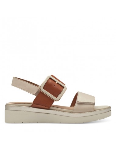 Sandalo Tamaris in pelle bicolore beige cuoio