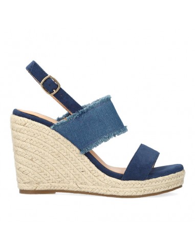 Sandalo color jeans con zeppa in juta