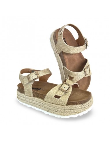 Sandalo beige-oro con zeppa