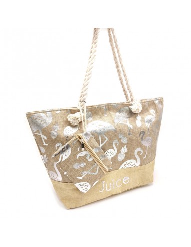 Borsa mare fenicotteri argento con pochette